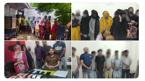 گیسٹ ہاؤس،مساج سنٹرکی آڑ میں جسم فروشی،لاہور سے 59 مرد،60 خواتین گرفتار