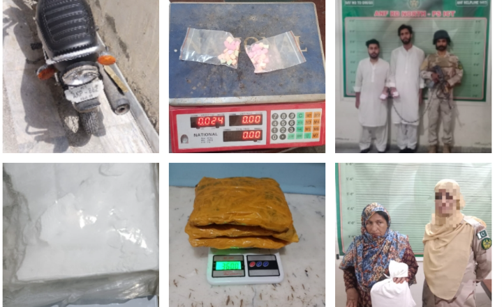 ایک خاتون اور 2 غیر ملکی باشندوں سمیت 8 ملزمان سے بھاری منشیات برآمد
