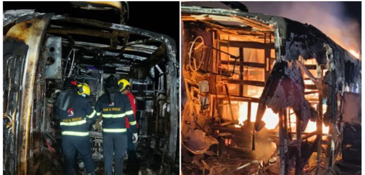 بس میں آگ لگ گئی،26 مسافروں کی جل کر موت، چھ زخمی