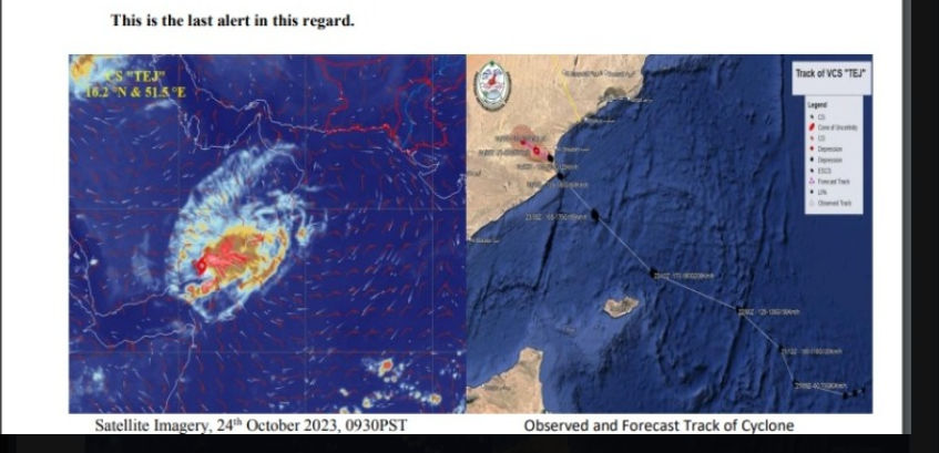 تیج سمندری طوفان،محکمہ موسمیات کے سائیکلون سینٹر کی جانب سےالرٹ جاری