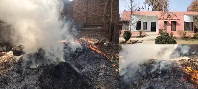 ننکانہ: ٹریفک پولیس اہلکاروں نے ڈی ایس پی ٹریفک دفتر کے سامنے موجود کچرے کے بڑے ڈھیر کو آگ لگادی