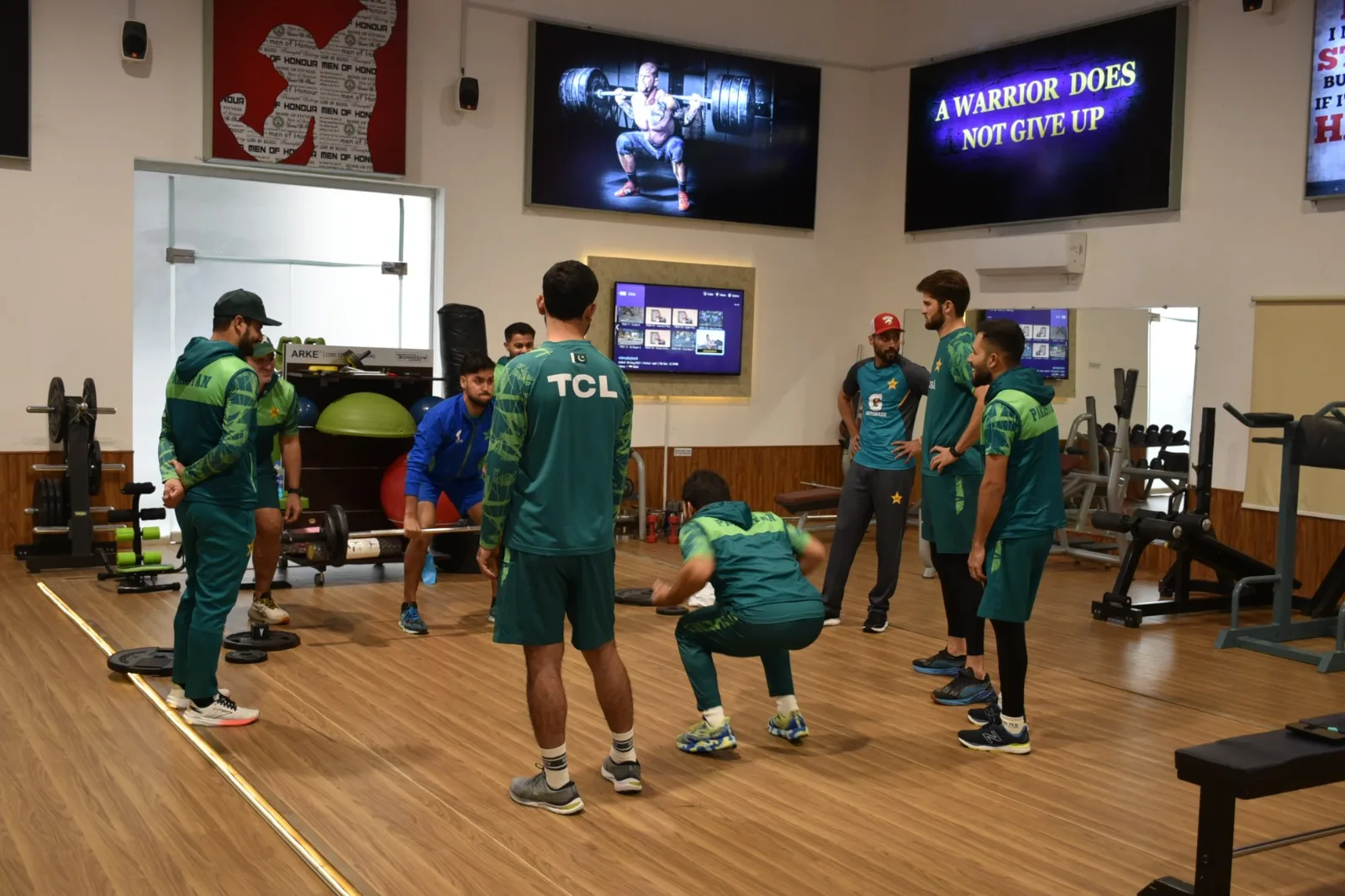 Pakistan players undergo training and gym exercises during the fitness camp at Army School of Physical Training (ASPT), Kakul