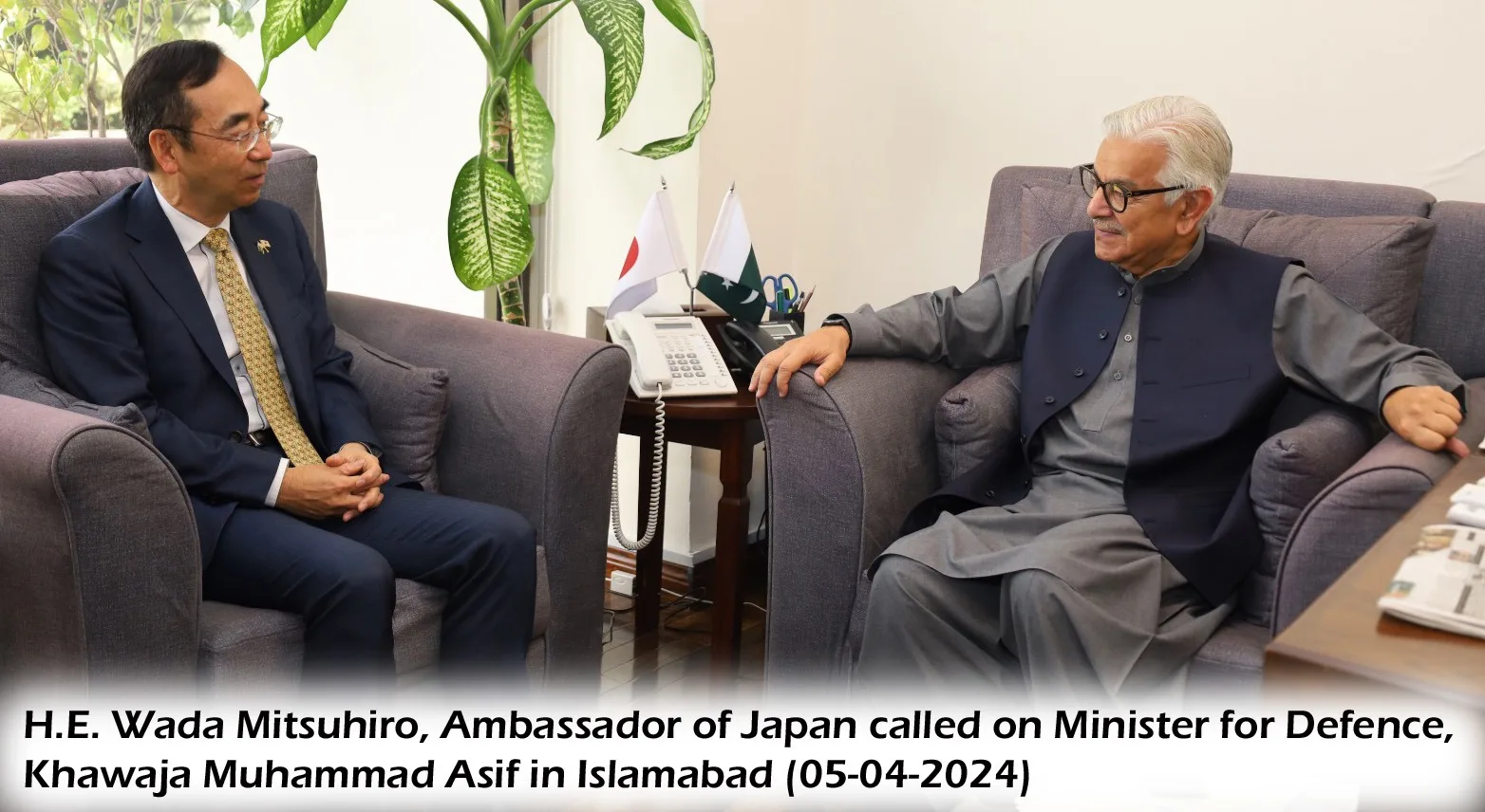 H.E. Wada Mitsuhiro, Ambassador of Japan called on Minister for Defence, Khawaja Muhammad Asif in Islamabad today.