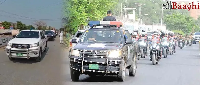 اوکاڑہ :محرم الحرام کے موقع پرامن وامان کے قیام کیلئے ضلع بھر میں پولیس کا فلیگ مارچ