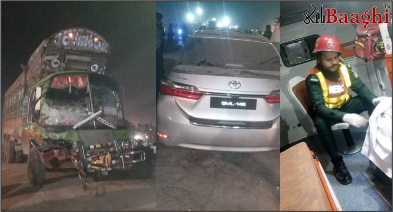 ملتان: فیصل موورز ہائی روف وین، ٹرک اور کار میں تصادم، 6 افراد جاں بحق، 8 زخمی