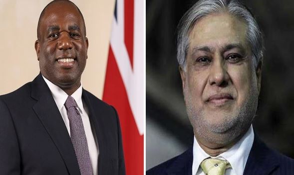 بھارت سے کشیدگی،  اسحاق ڈار کا برطانوی ہم منصب ڈیوڈ لیمی سے رابطہ