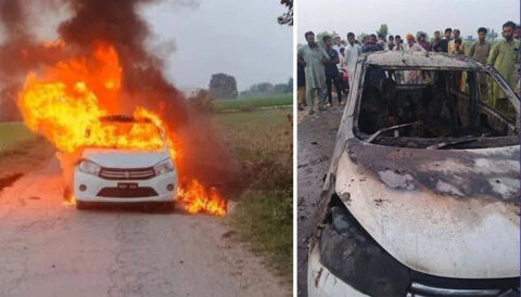 حافظ آباد :3 افراد کو قتل کرکے لاشیں گاڑی سمیت جلادی گئیں