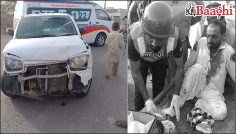 اوچ شریف: تیز رفتار موٹرسائیکل اور کار میں خوفناک تصادم، ایک شخص شدید زخمی