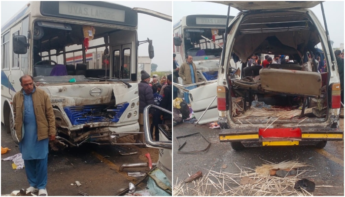 جھنگ : یونیورسٹی بس اور مسافر وین میں تصادم،14 افراد ہلاک