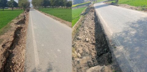 اوچ شریف: سیلاب کے بعد کارپٹ روڈ شدید کٹاؤ کا شکار، حادثات کا خدشہ