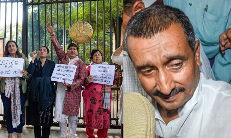 بھارت میں ریپ کے ملزم بی جے پی رہنما کلدیپ سنگھ کی ضمانت پر احتجاج