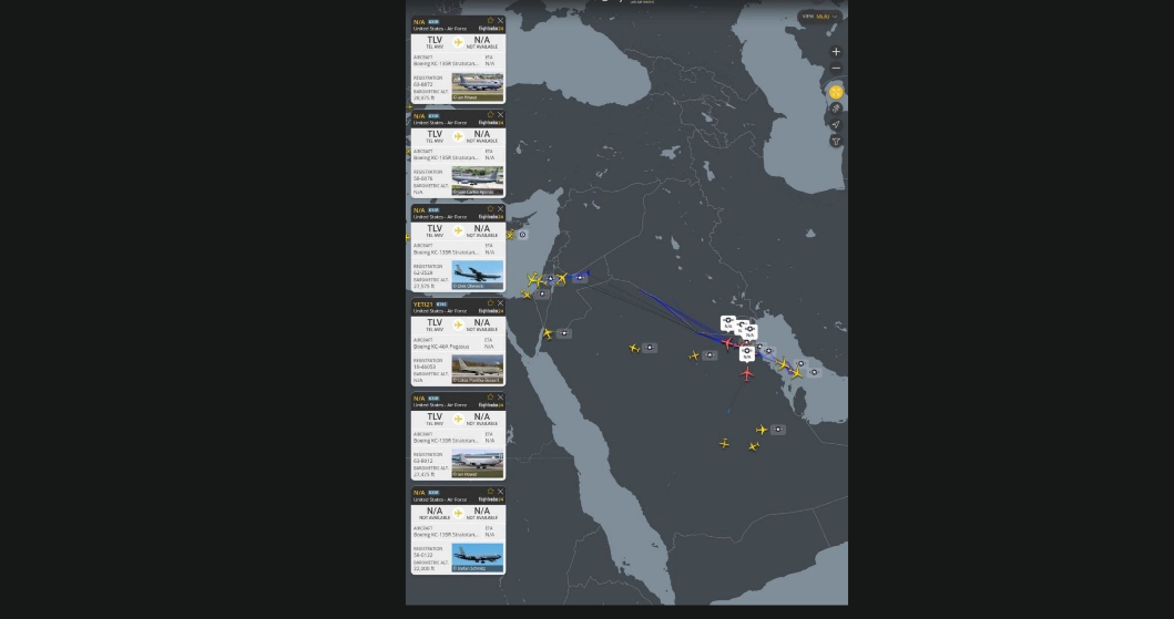 تل ابیب اور سعودی عرب سے فضا میں امریکی طیاروں کو ایندھن کی فراہمی
